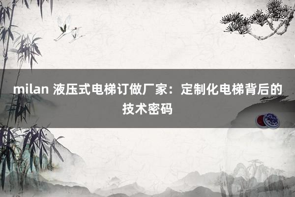 milan 液压式电梯订做厂家:定制化电梯背后的技术密码