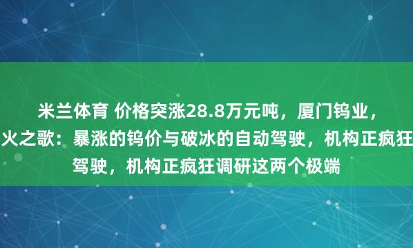 米兰体育 价格突涨28.8万元吨，厦门钨业，历史新高！冰与火之歌：暴涨的钨价与破冰的自动驾驶，机构正疯狂调研这两个极端