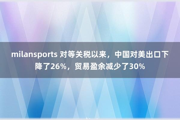 milansports 对等关税以来，中国对美出口下降了26%，贸易盈余减少了30%