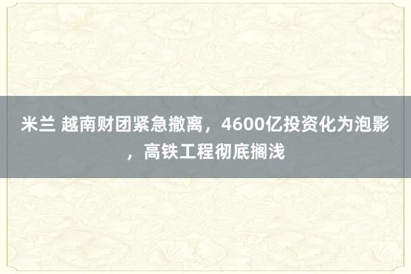 米兰 越南财团紧急撤离，4600亿投资化为泡影，高铁工程彻底搁浅